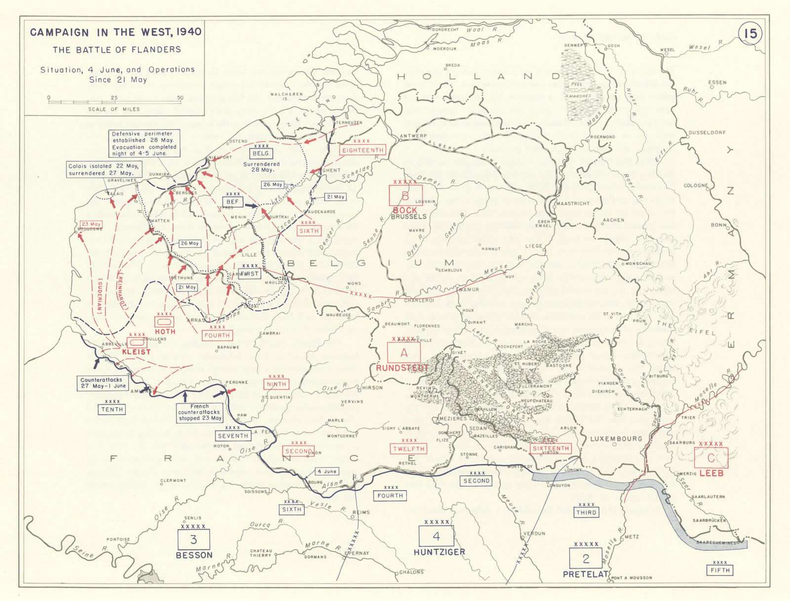 World War 2. Western Campaign 21 May-4 June 1940. Battle France Belgium 1959 map