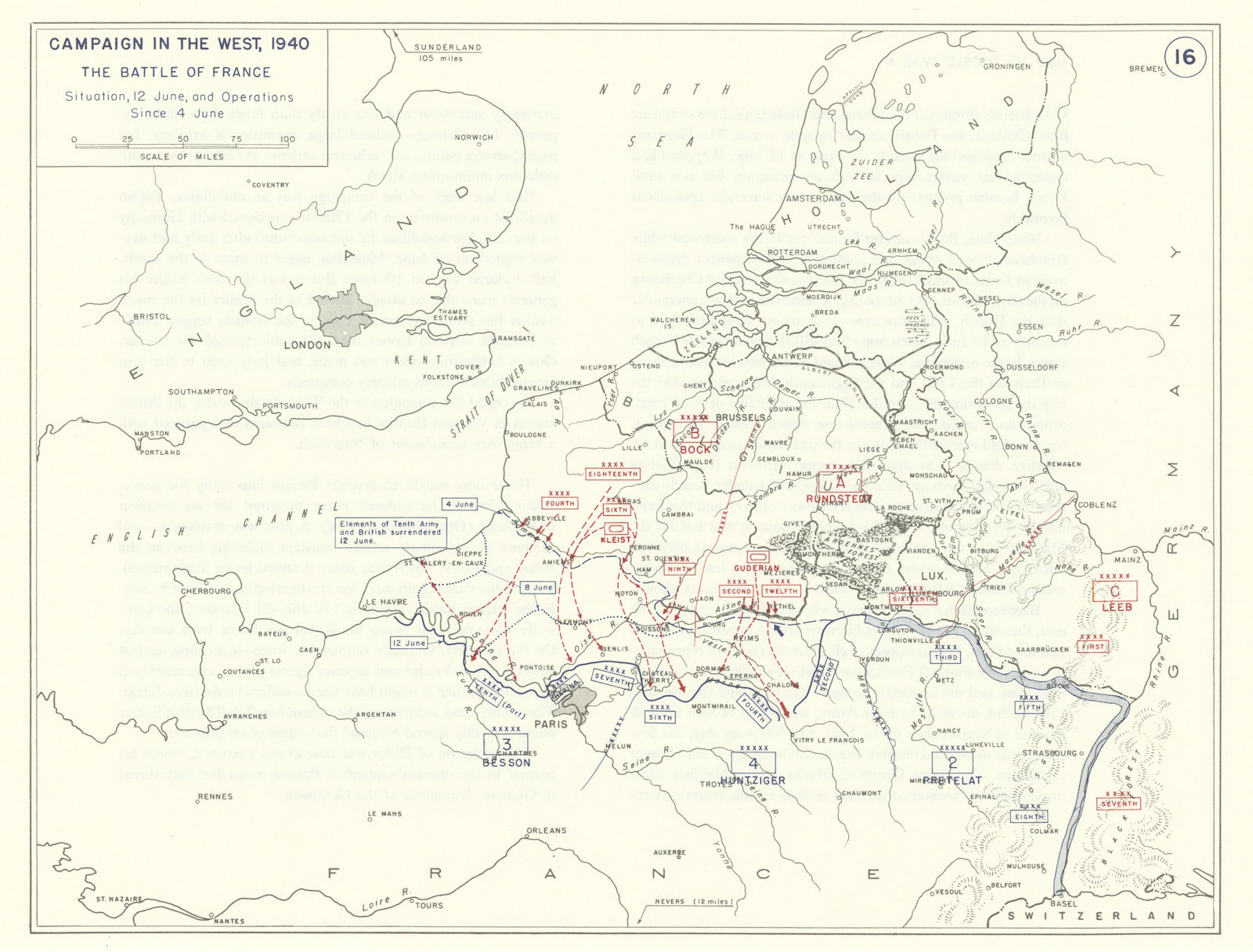 World War 2. Western Campaign 4-12 June 1940. Battle/Fall of France 1959 map