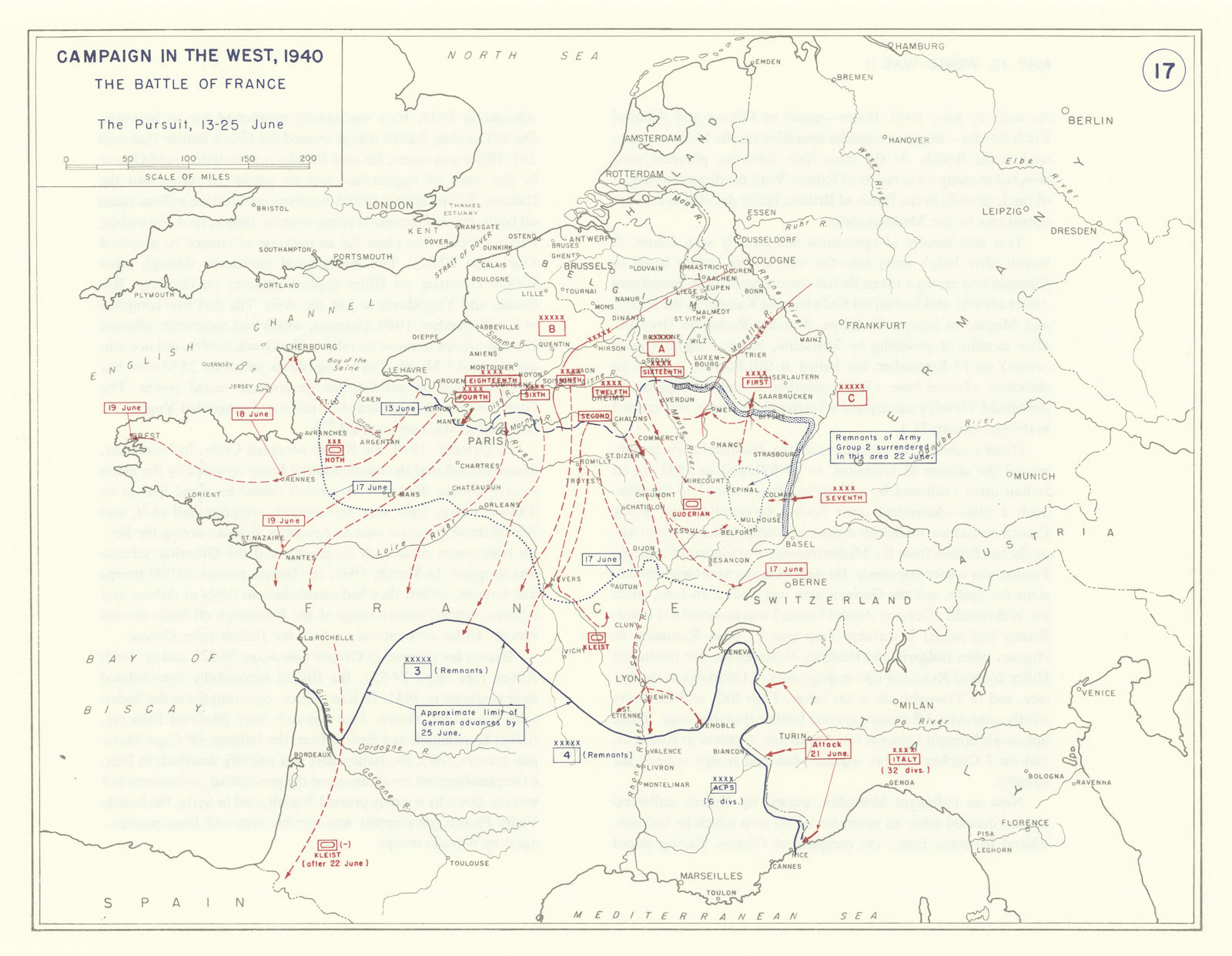 World War 2. Western Campaign 13-25 June 1940. Battle/Fall of France 1959 map