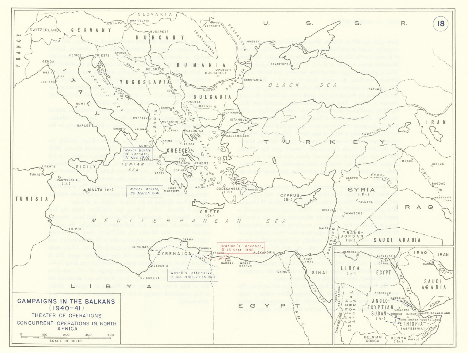 World War 2. 1940-1941 Balkans Mediterranean North Africa Campaigns 1959 map