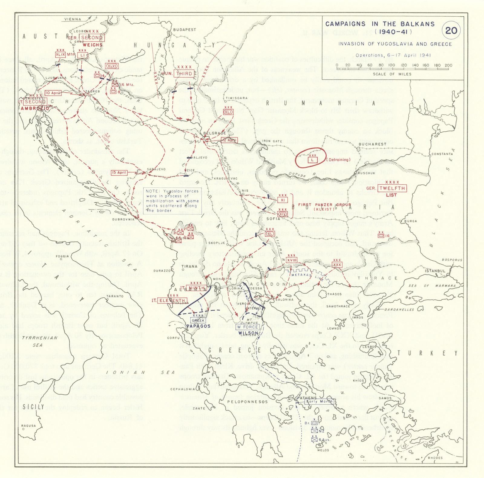 Associate Product World War 2. 6-17 April 1941. Invasion of Yugoslavia & Greece 1959 old map