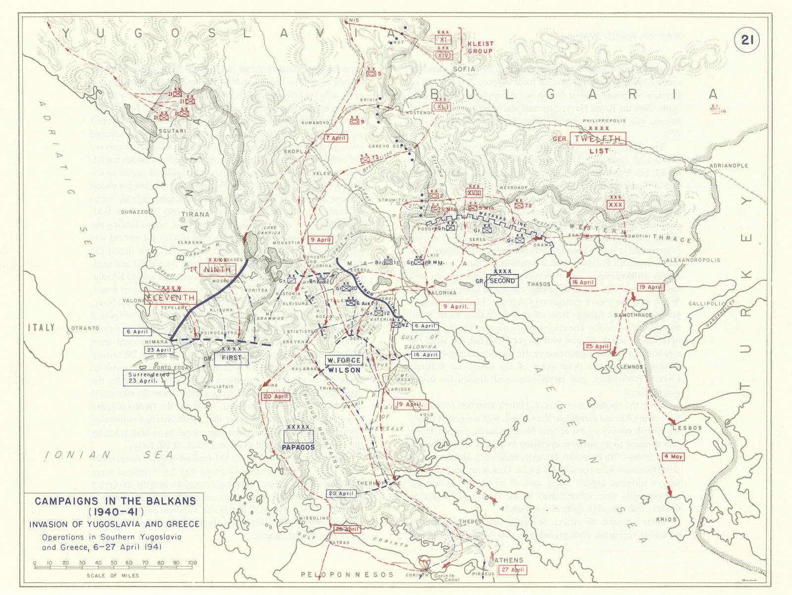 World War 2. 6-27 April 1941. Invasion of Southern Yugoslavia & Greece 1959 map