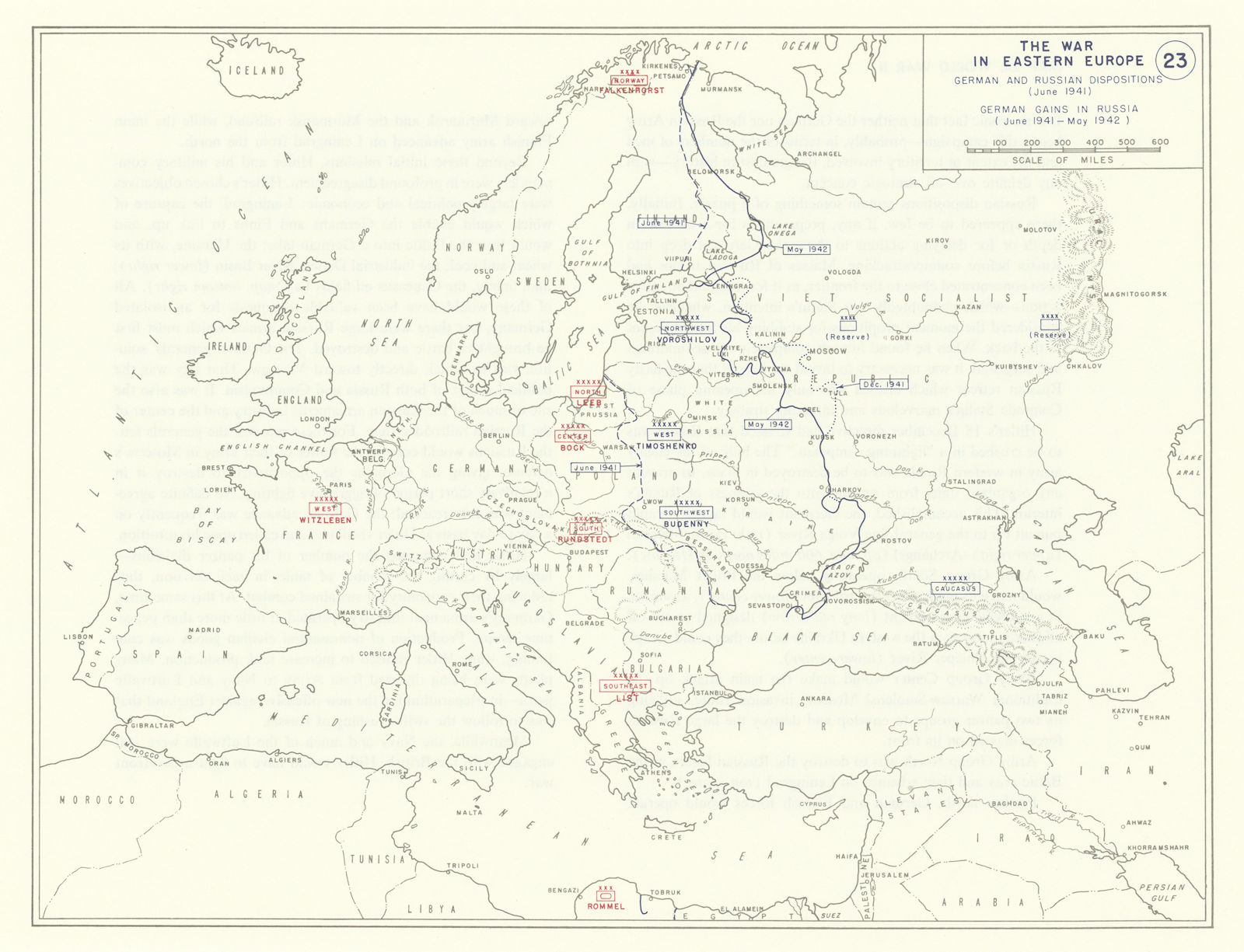 World War 2. Eastern Front. June 1941-May 1942 German gains in Russia 1959 map