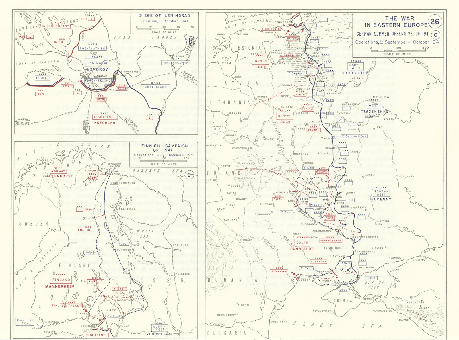 World War 2 Eastern Front July-Dec 1941. Siege of Leningrad. Finland 1959 map