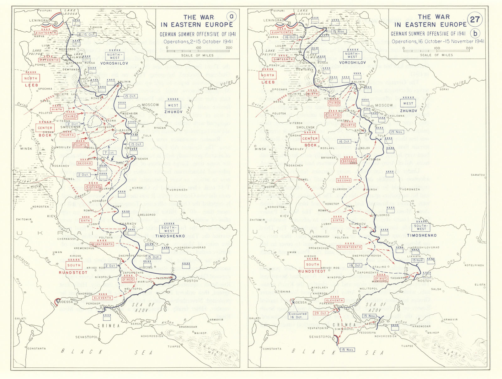 World War 2. Eastern Front. October-Nov 1941 German Summer Offensive 1959 map