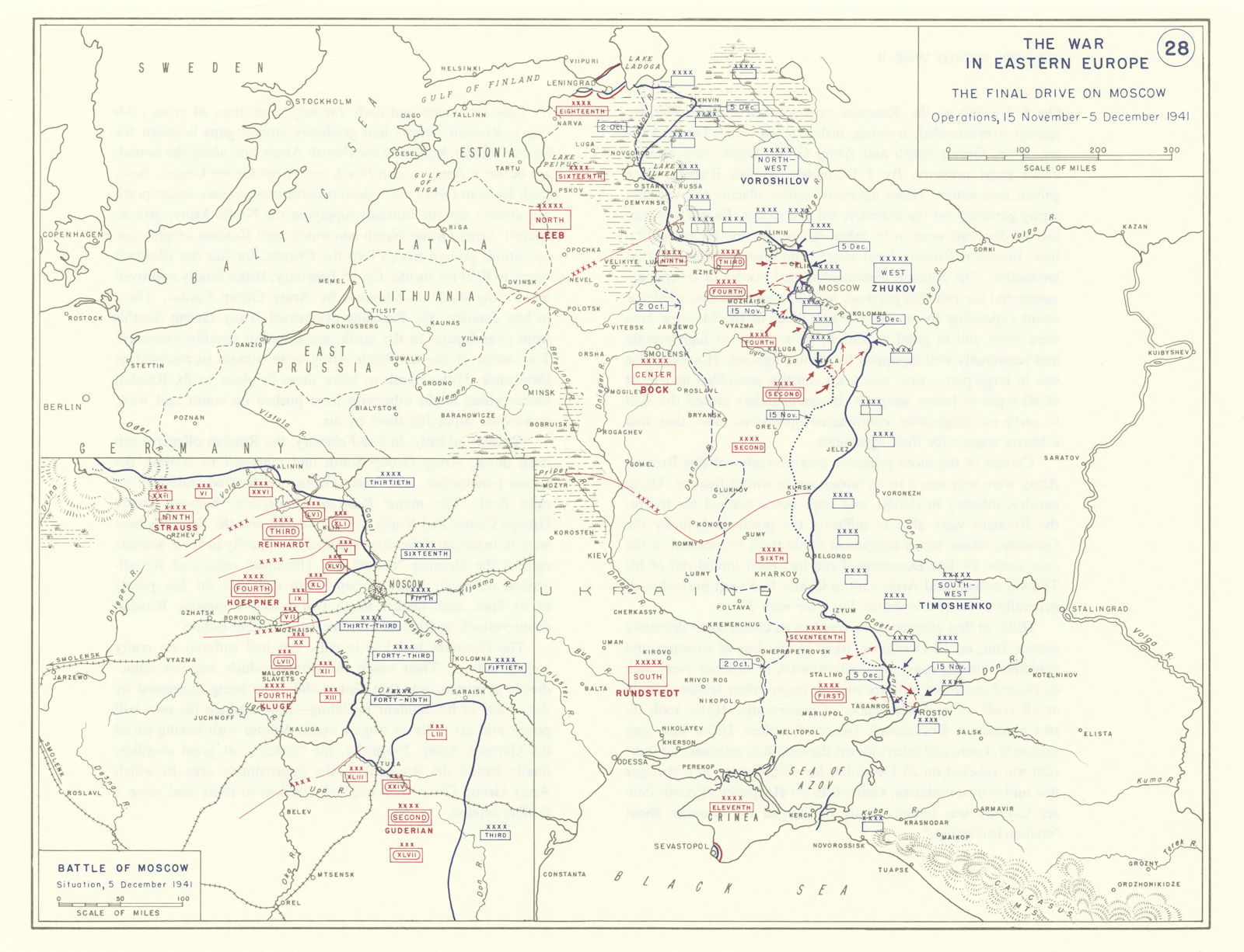 World War 2. Eastern Front. November-December 1941 Battle of Moscow 1959 map