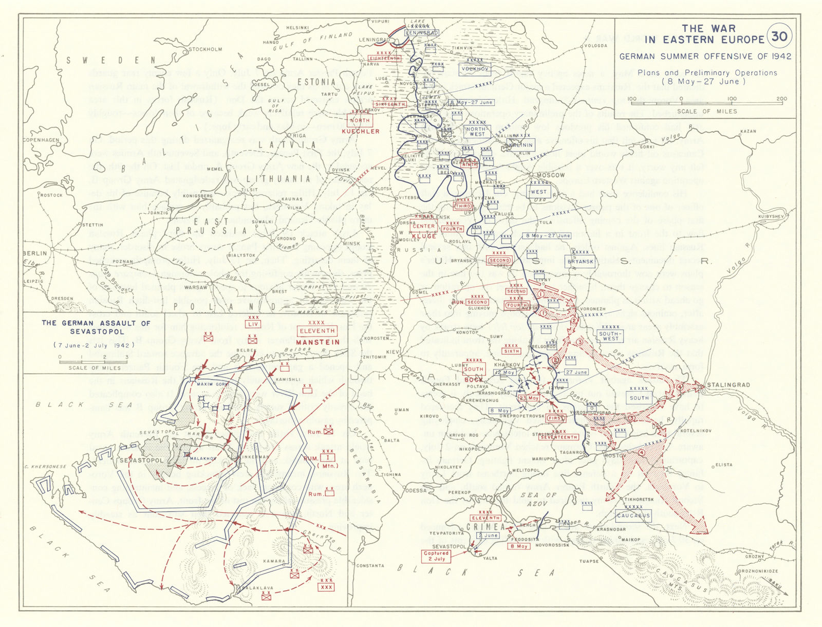 World War 2. Eastern Front. 8 May-27 June 1942 German Summer Offensive 1959 map