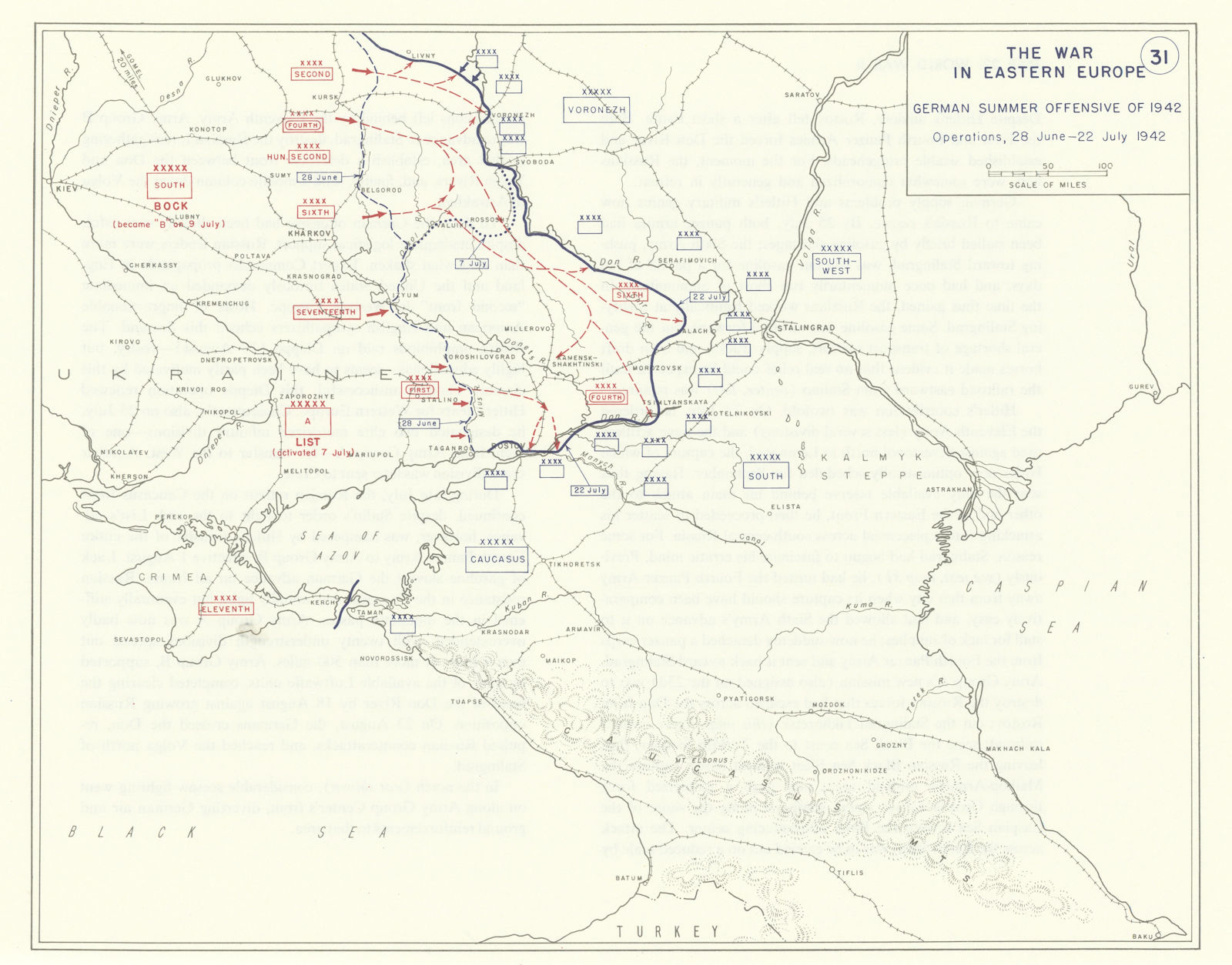 World War 2 Eastern Front. 28 June-22 July 1942 German Summer Offensive 1959 map