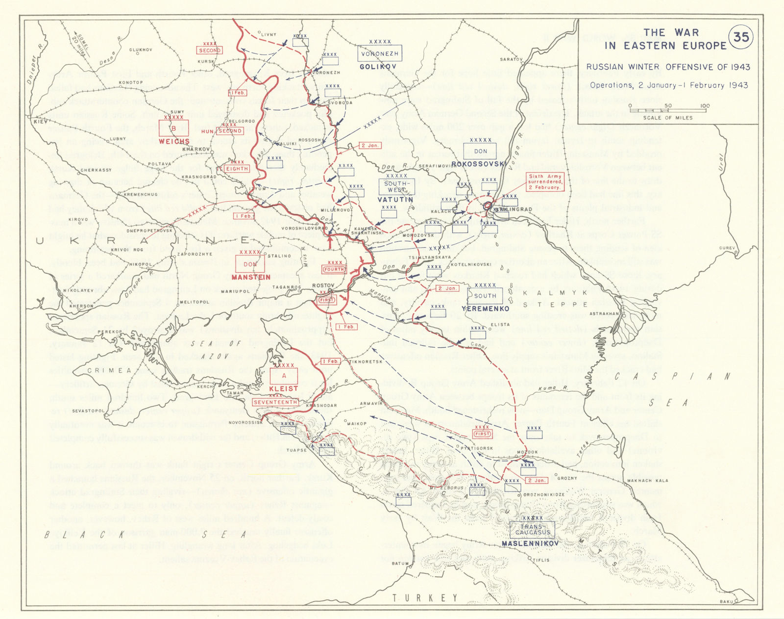 World War 2. Eastern Front. 2 Jan-1 Feb 1943 Russian Winter Offensive 1959 map