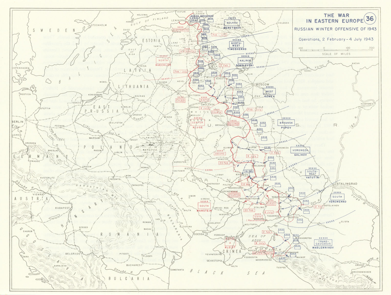 World War 2. Eastern Front. 2 Jan-4 July 1943 Russian Winter Offensive 1959 map