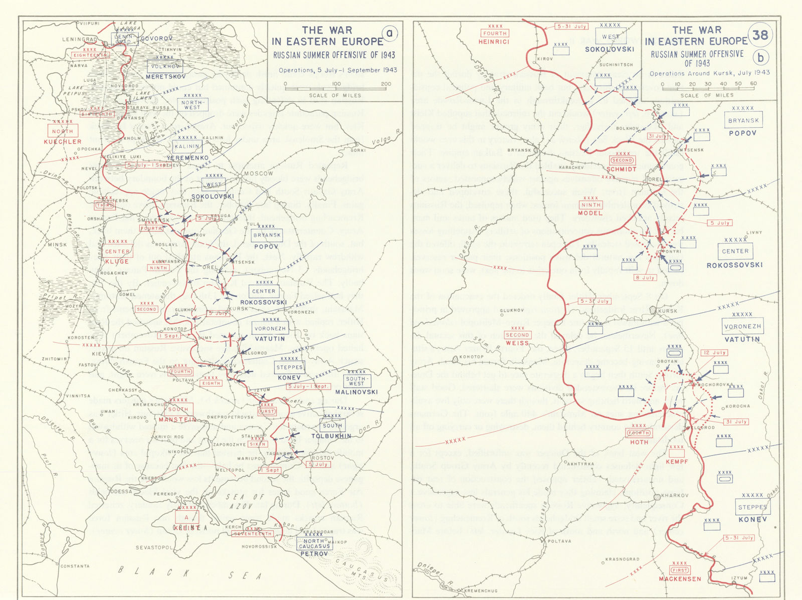 World War 2. Eastern Front. 5 July-1 Sept 1943 Russian Summer Offensive 1959 map
