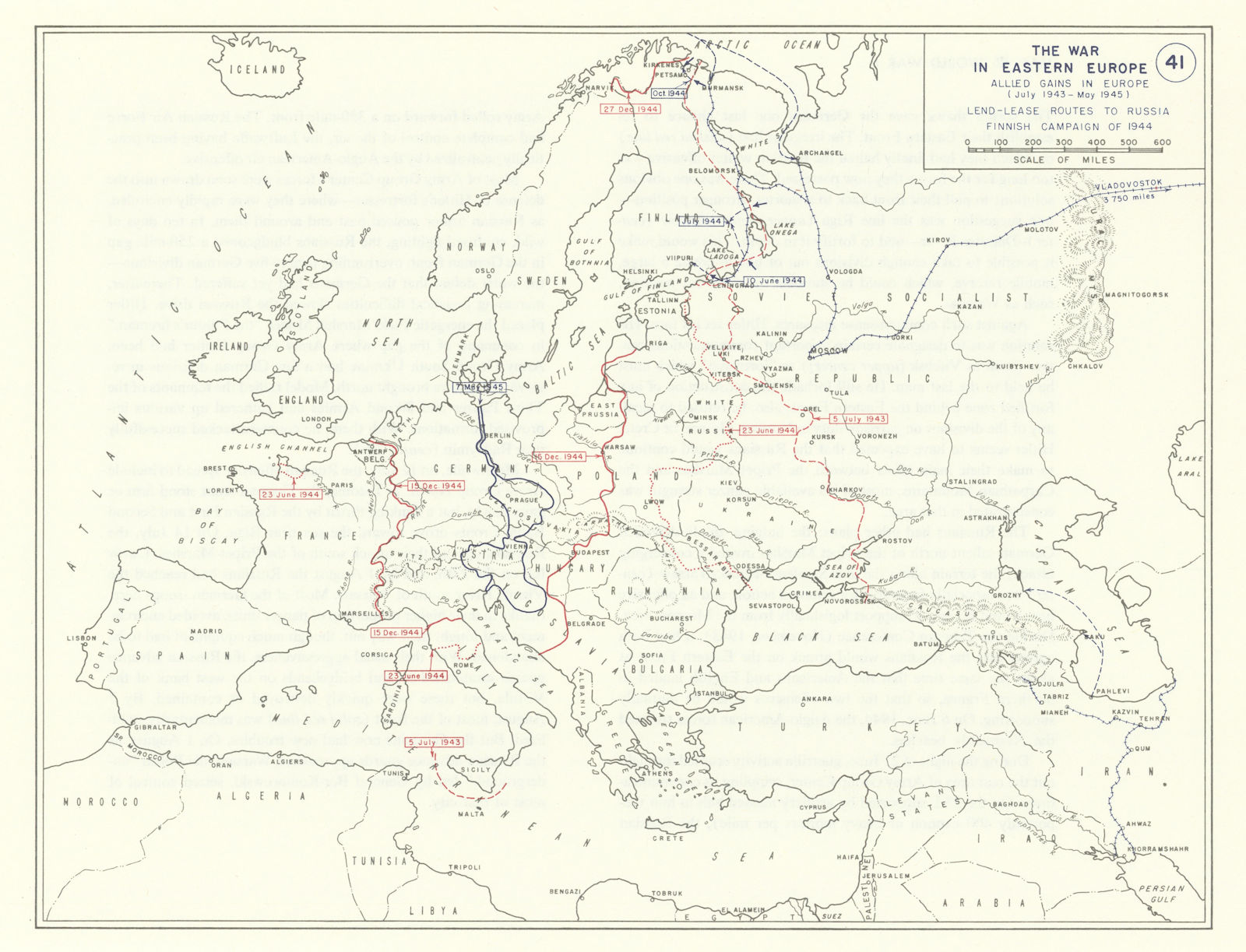 Associate Product World War 2. July 1943-May 1945 Allied Gains. 1944 Finnish Campaign 1959 map