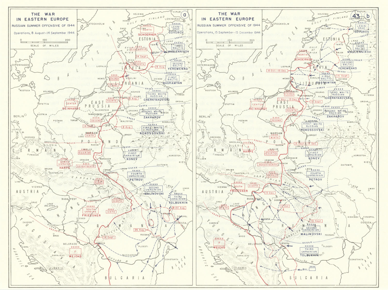 World War 2. Eastern Front. August-Dec 1944 Russian Summer Offensive 1959 map