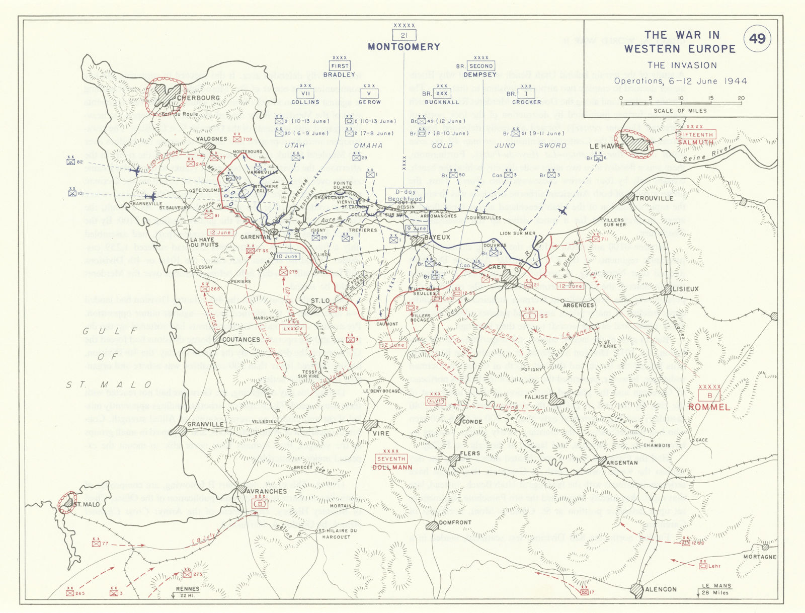 World War 2 D-Day Overlord 6-12 June 1944 Invasion beachhead 1959 old map