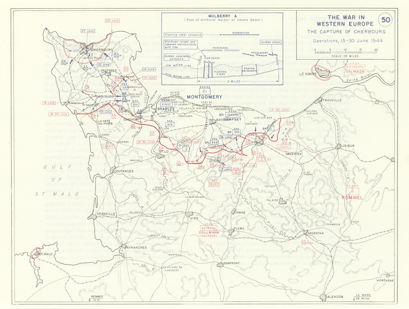Associate Product World War 2 D-Day Overlord 13-30 June 1944 Capture of Cherbourg 1959 old map