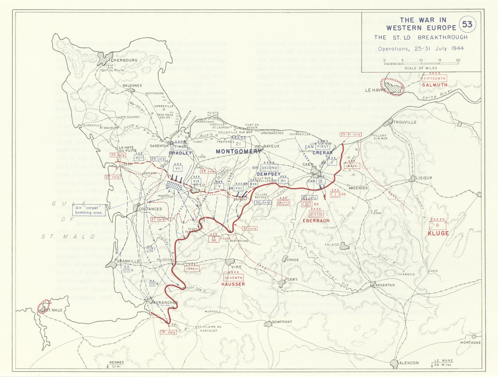 World War 2. Battle of Normandy. 25-31 July 1944 St. Lo Breakthrough 1959 map