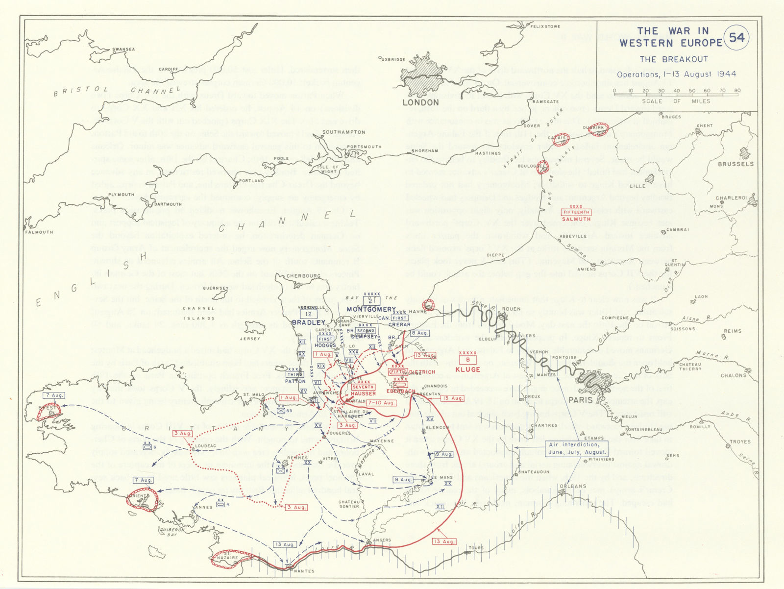 Associate Product World War 2. Battle of Normandy 1-13 August 1944. The breakout 1959 old map