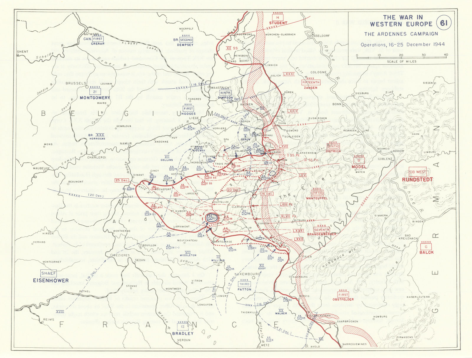 Associate Product World War 2. Western Front 16-25 Dec 1944 Ardennes. Battle of the Bulge 1959 map