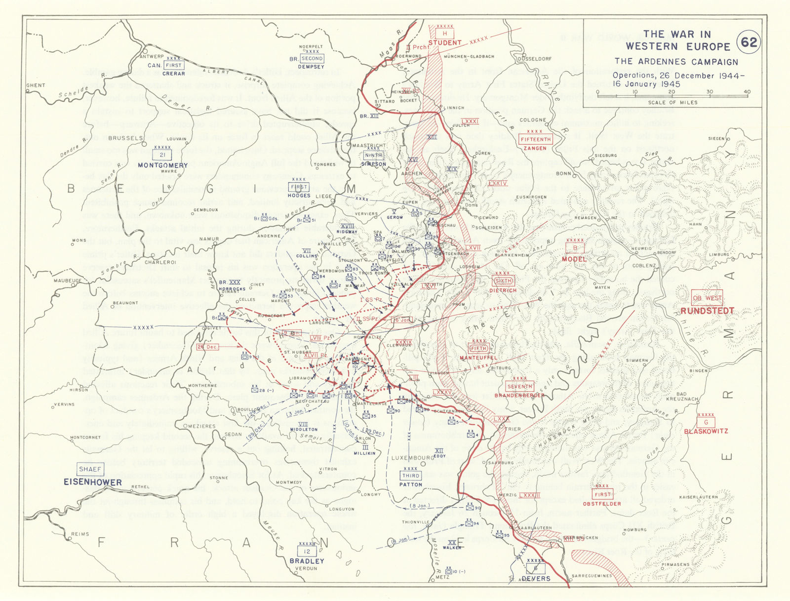 World War 2. Western Front Dec 1944-Jan 1945 Ardennes. Battle/Bulge 1959 map