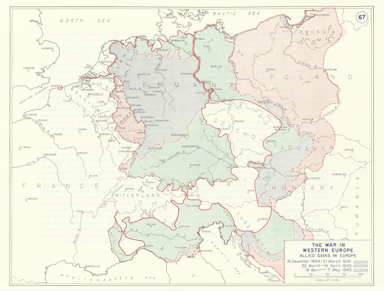World War 2. 15 December 1944-7 May 1945. Allied Gains in Europe 1959 old map