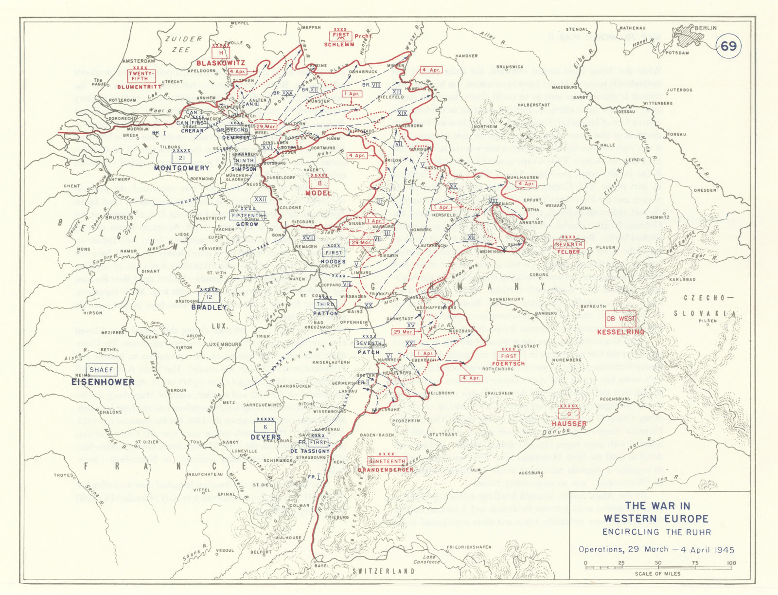 World War 2. Western Front. 29 March-4 April 1945. Encircling the Ruhr 1959 map