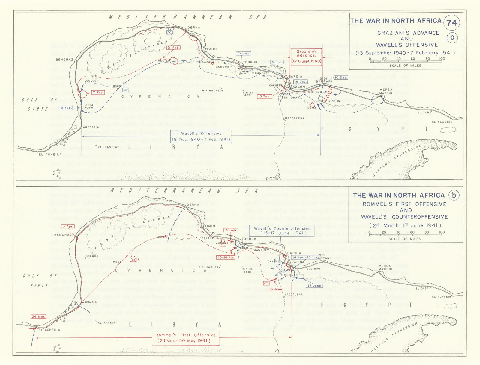 World War 2. North Africa. Sept 1940-June 1941 Graziani Wavell Rommel 1959 map