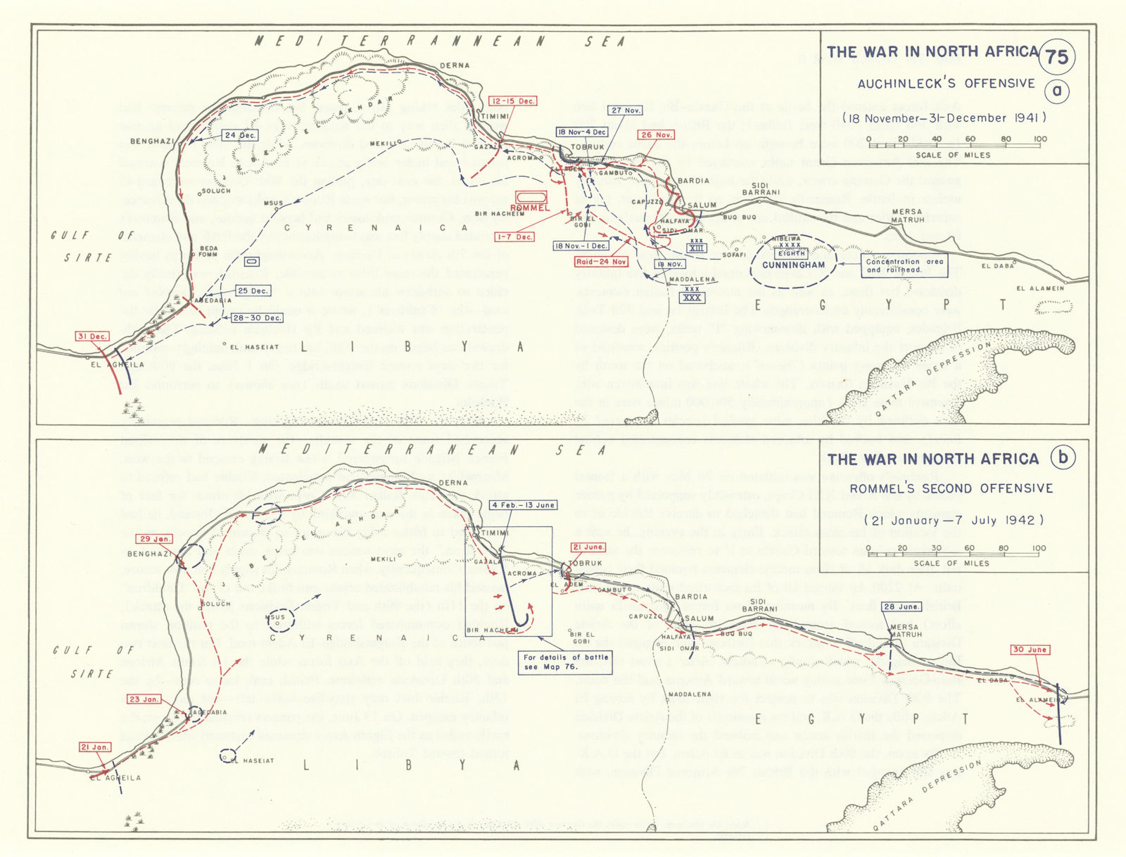 World War 2. North Africa. 1941-1942. Auchinleck Rommel Offensives 1959 map