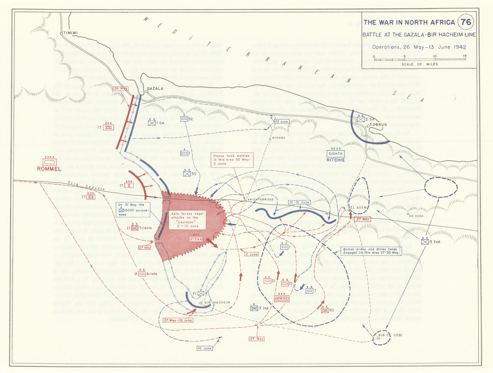 World War 2. North Africa. May-June 1942. Battle of Gazala-Bir Hacheim 1959 map
