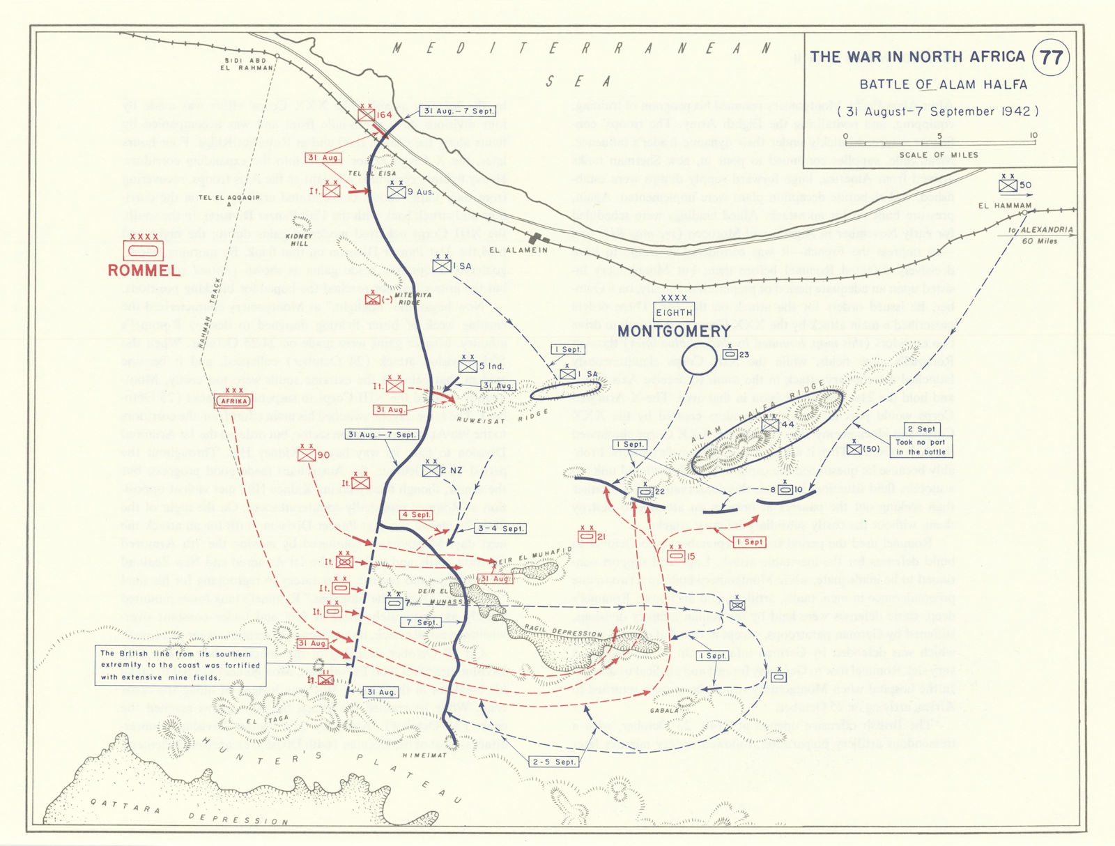 World War 2. North Africa. 31 August-7 Sept 1942. Battle of Alam Halfa 1959 map