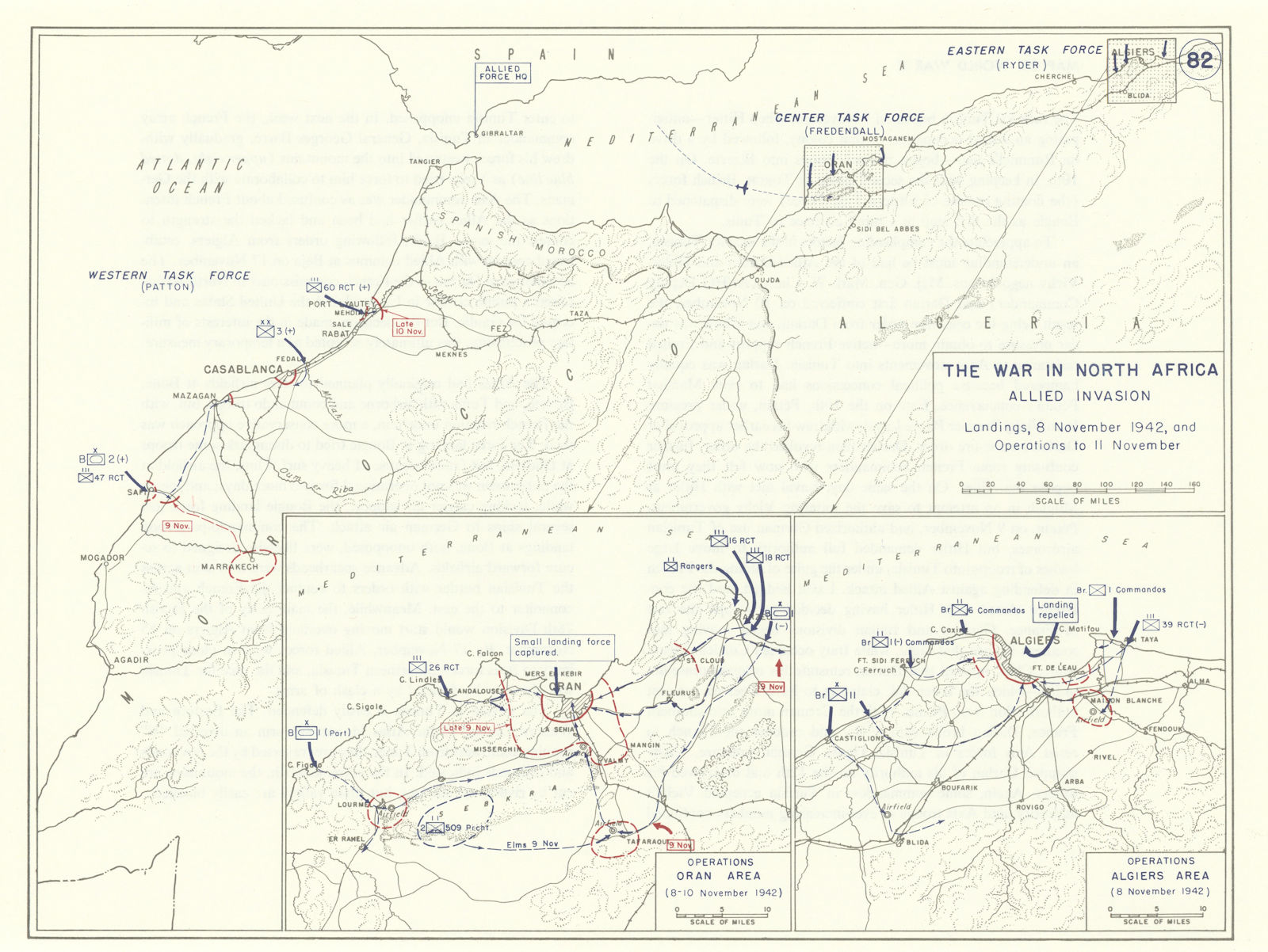World War 2. Operation Torch landings November 1942. Oran & Algiers 1959 map