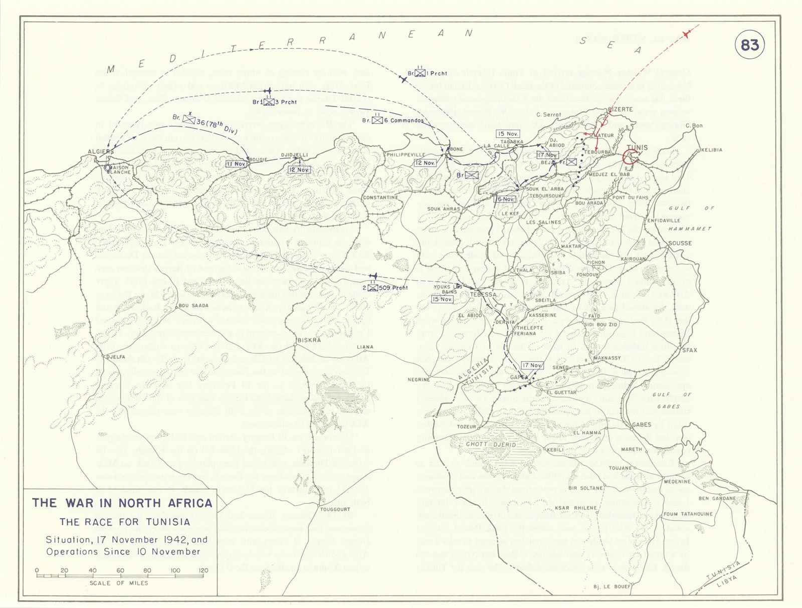 World War 2. North Africa. November 1942. Race for Tunisia. Algeria 1959 map