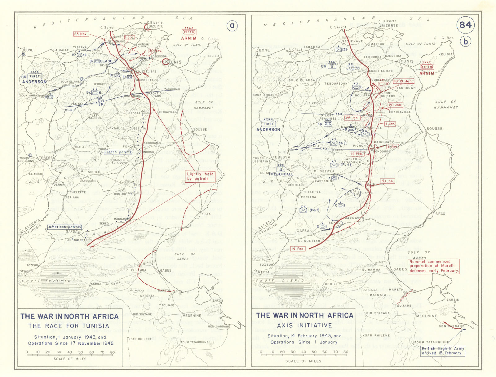 World War 2. Race for Tunisia Nov 1942-Feb 1943. Axis Initiative 1959 old map