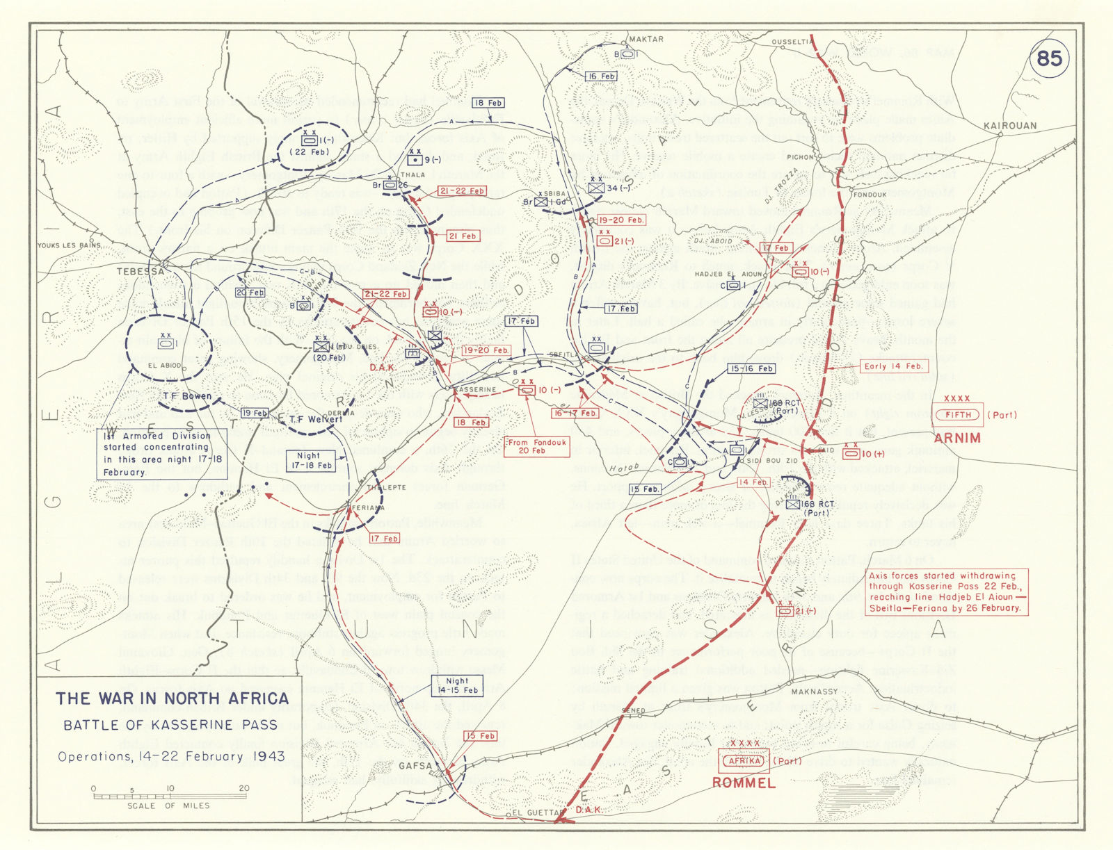 World War 2. North Africa. 14-22 February 1943 Battle of Kasserine Pass 1959 map