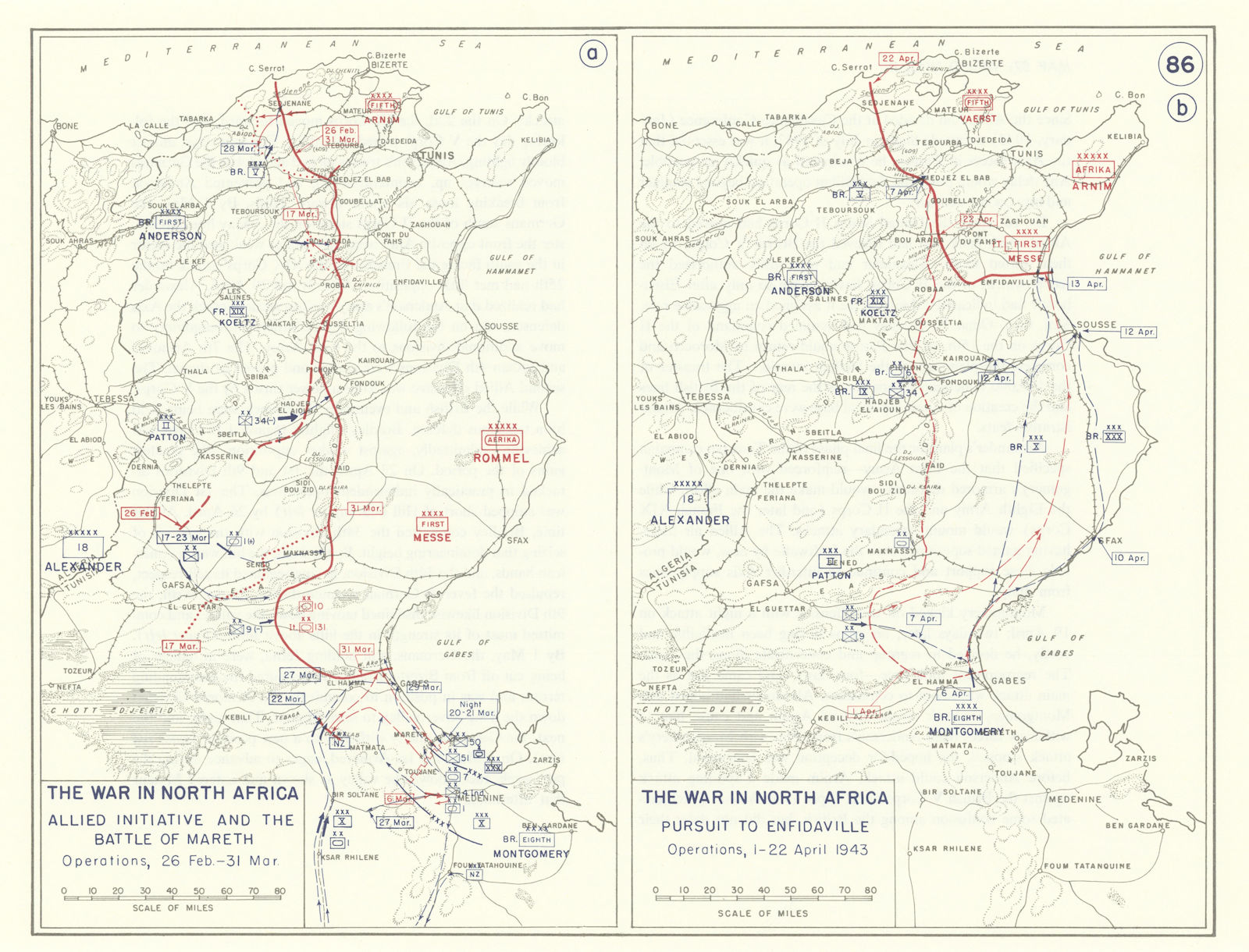 World War 2. Tunisia Feb-April 1943. Battle Mareth. Pursuit Enfidaville 1959 map