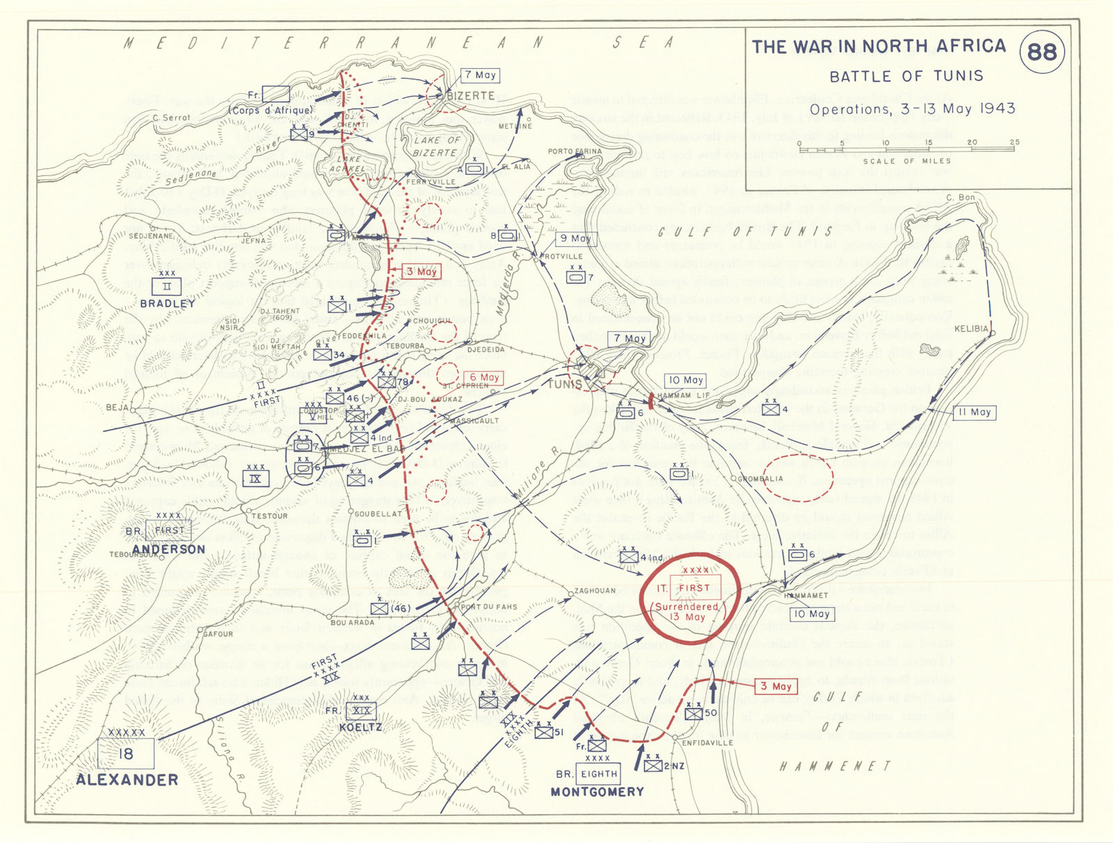 Associate Product World War 2. North Africa. 3-13 May 1943. Battle of Tunis 1959 old vintage map