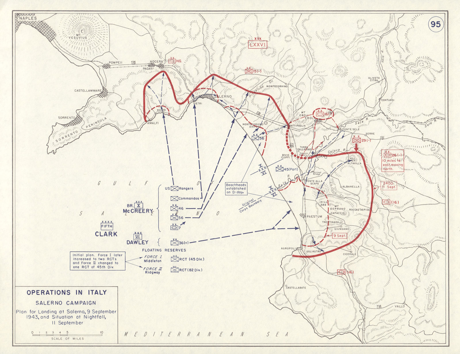 World War 2. Operation Avalanche 9-11 September 1943. Salerno landings 1959 map