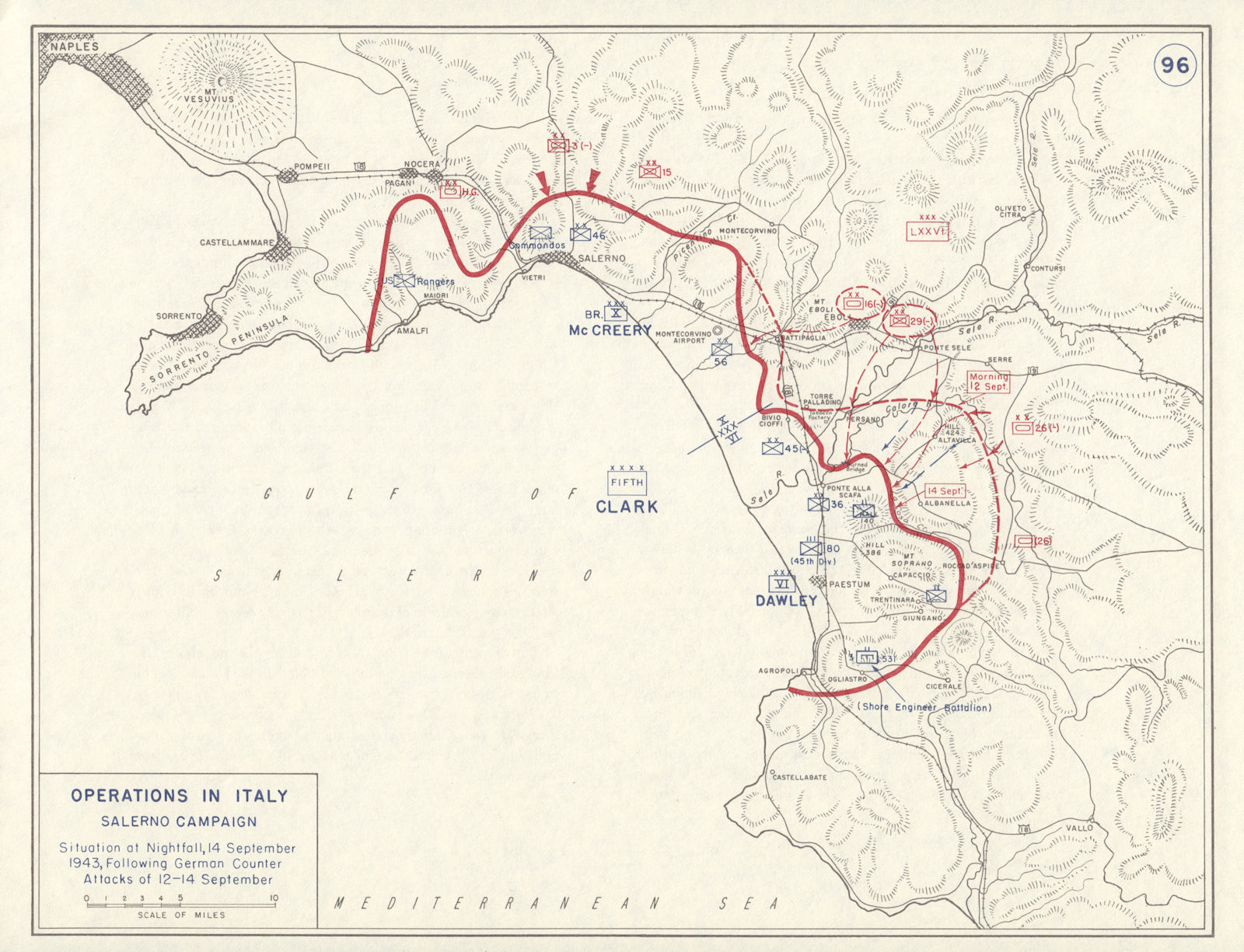 World War 2. Operation Avalanche 12-14 September 1943. Salerno landings 1959 map