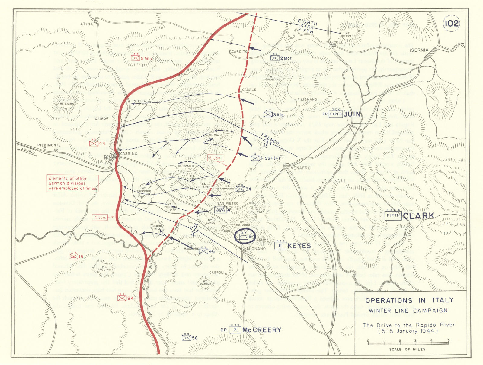 World War 2. Italy. Winter Line Campaign. January 1944 Rapido River 1959 map