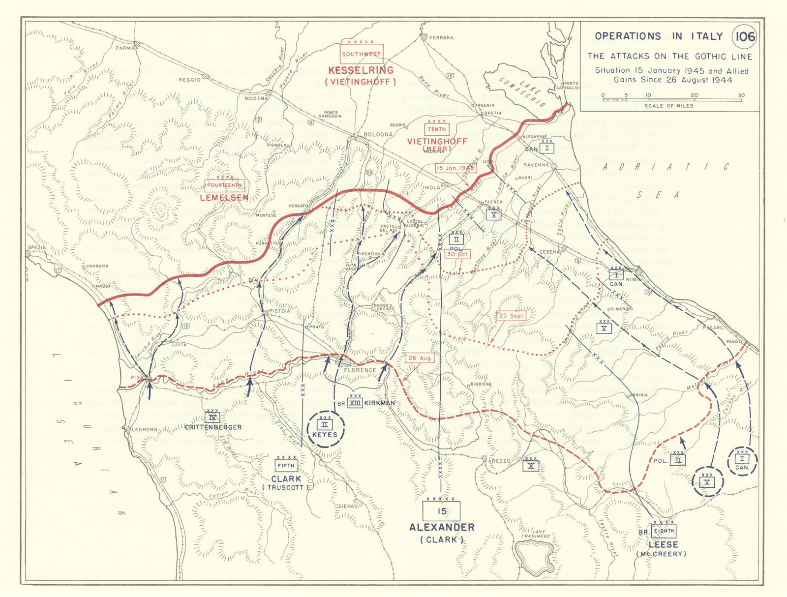 World War 2. Italian Campaign. Gothic Line. August 1944-January 1945 1959 map