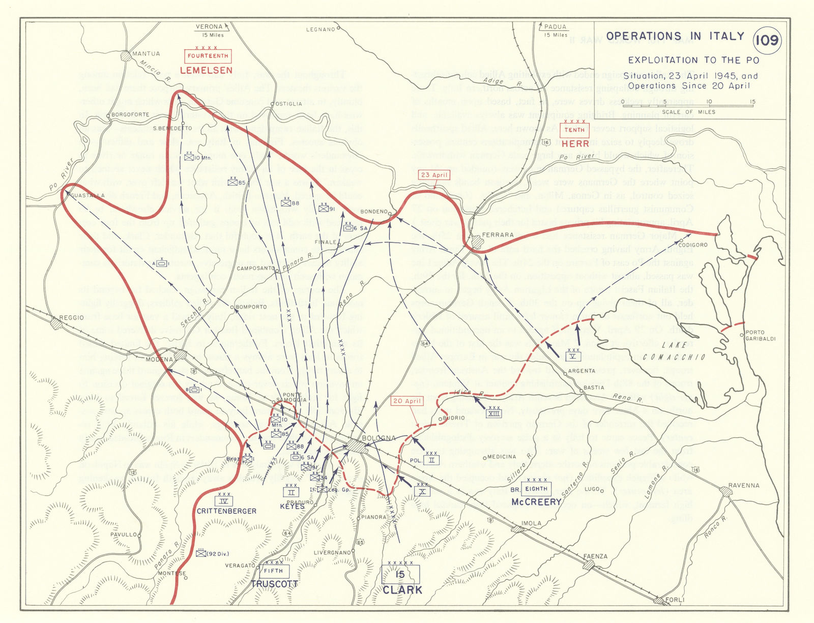 World War 2. Italian Campaign 20-23 April 1945. Exploitation to the Po 1959 map