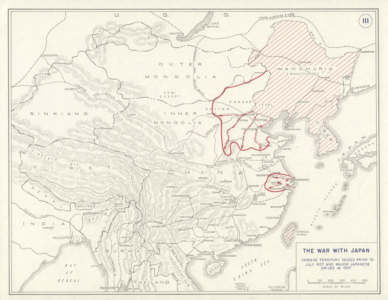 Second Sino-Japanese War 1937. Japanese Manchuria. China 1959 old vintage map