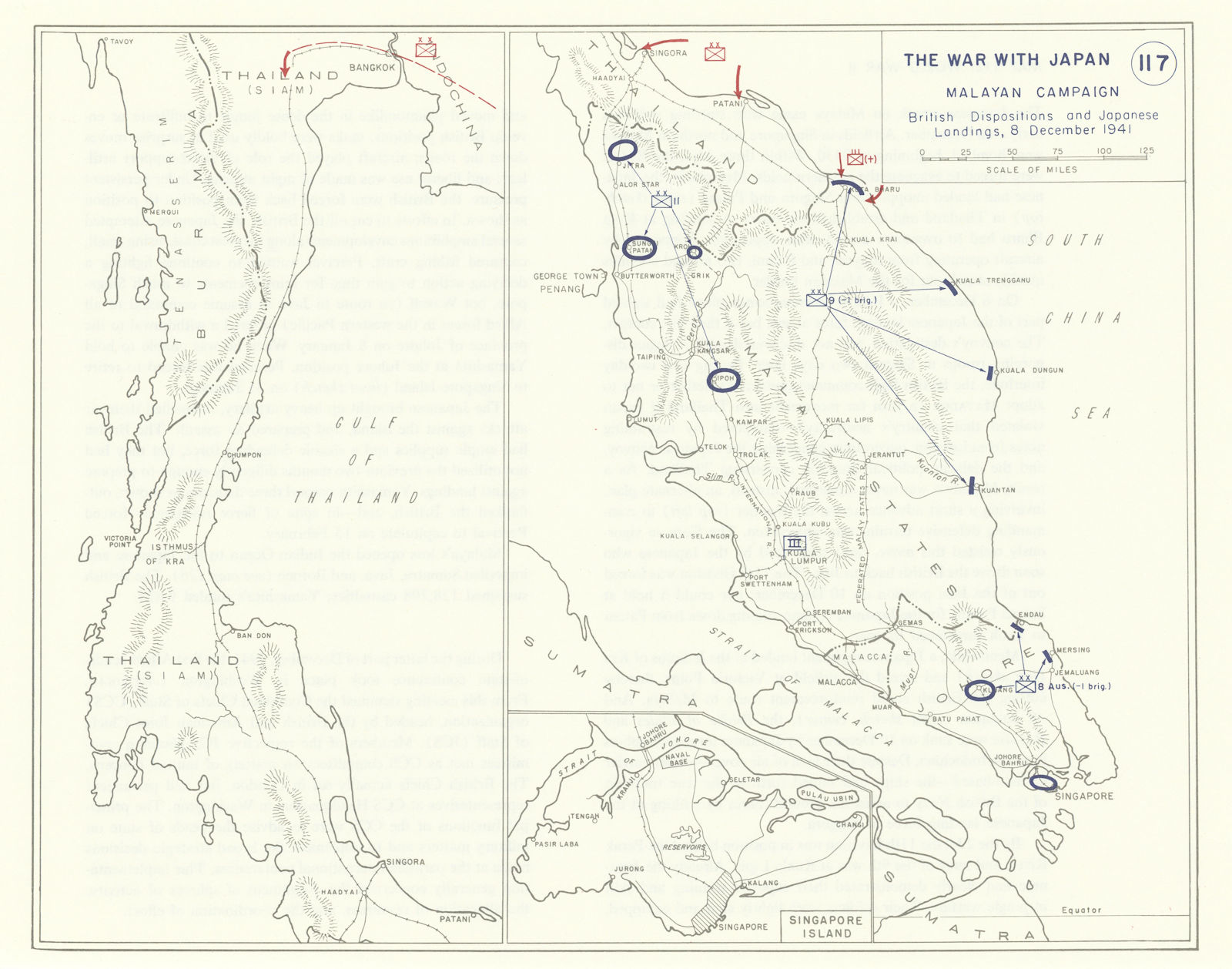 World War 2. Malayan Campaign. 8 Dec 1941 Japanese Landings 1959 old map