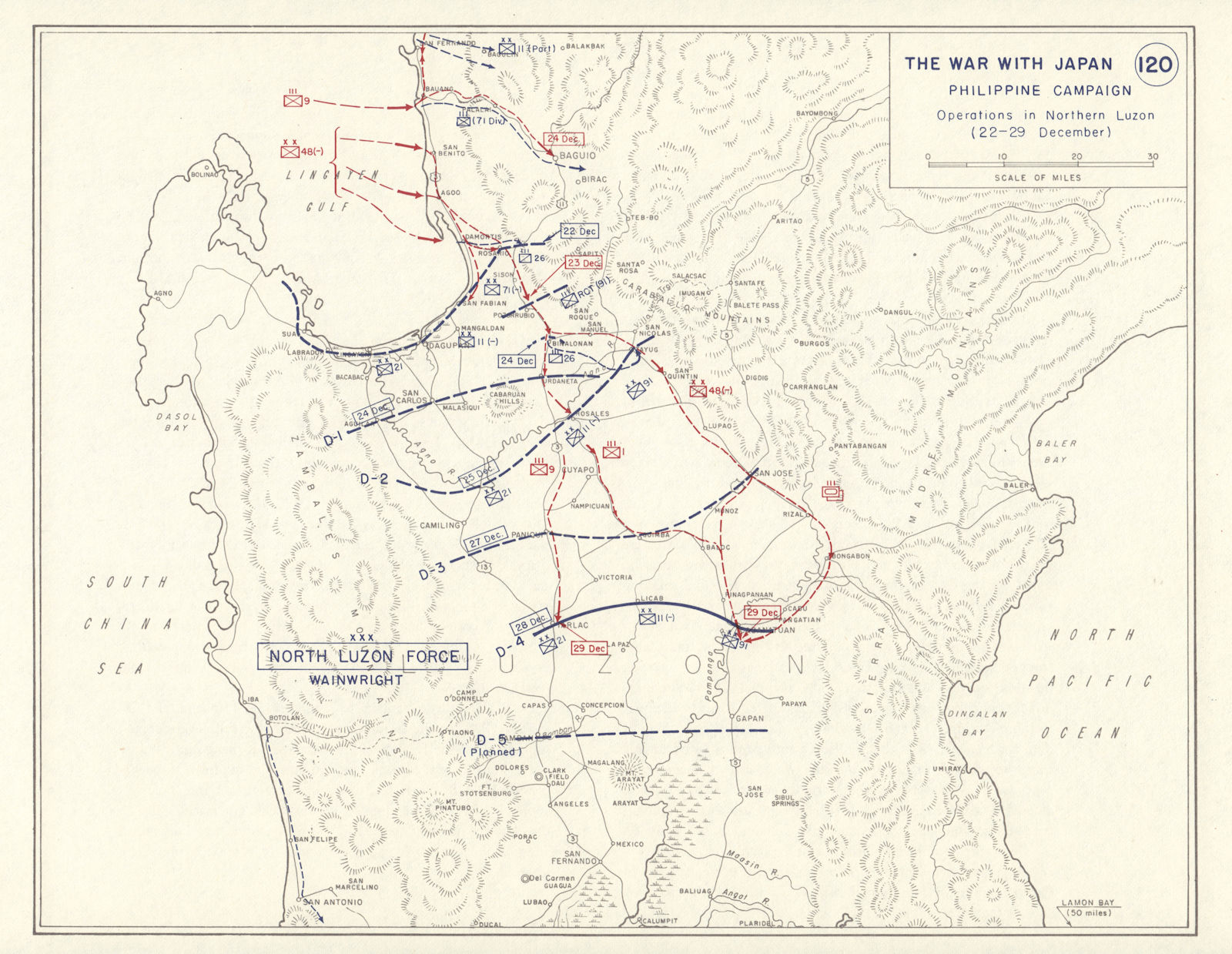 World War 2. Philippine Campaign. 22-29 December 1941 Northern Luzon 1959 map