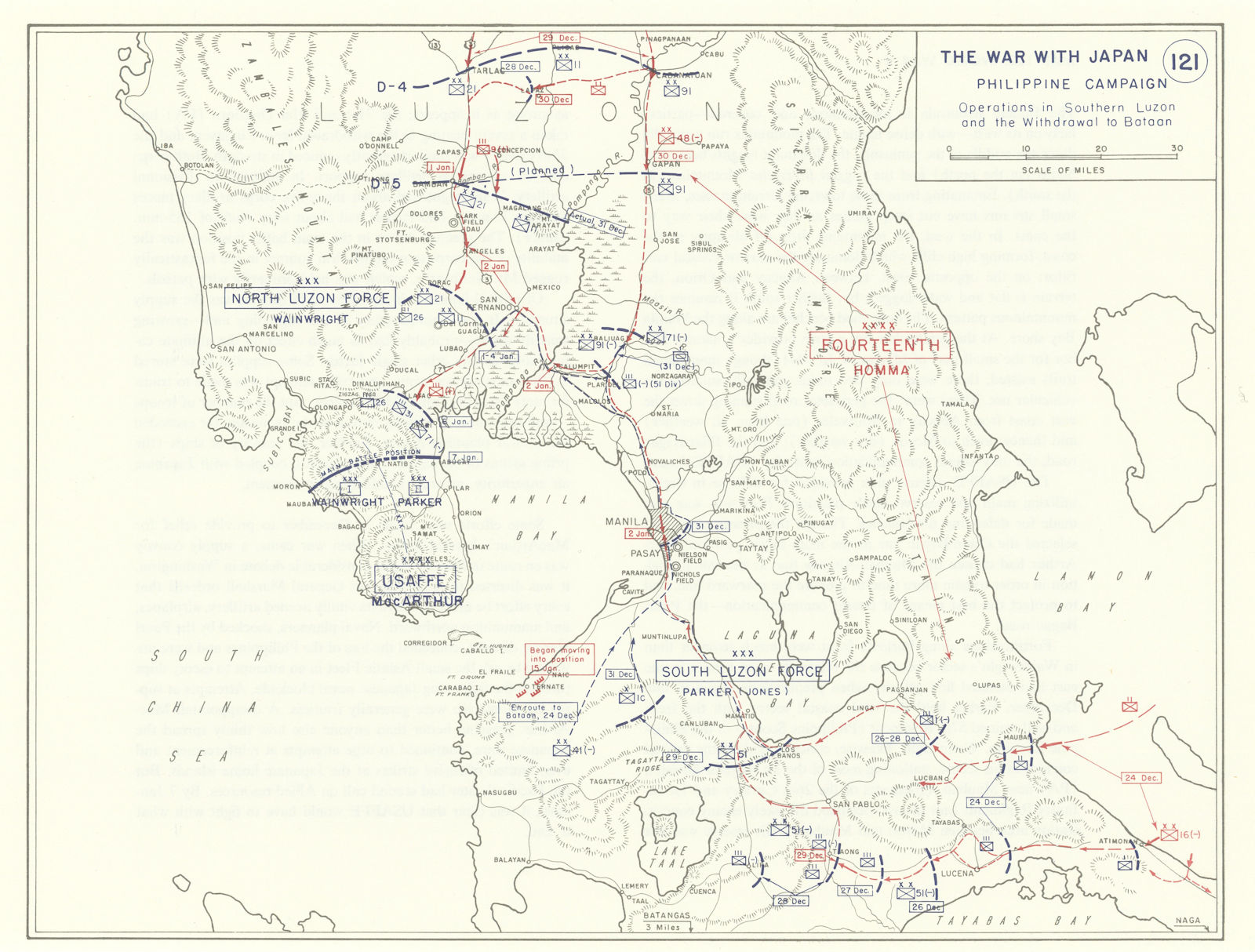 World War 2. Philippine Campaign. Dec 1941. Southern Luzon Bataan 1959 old map