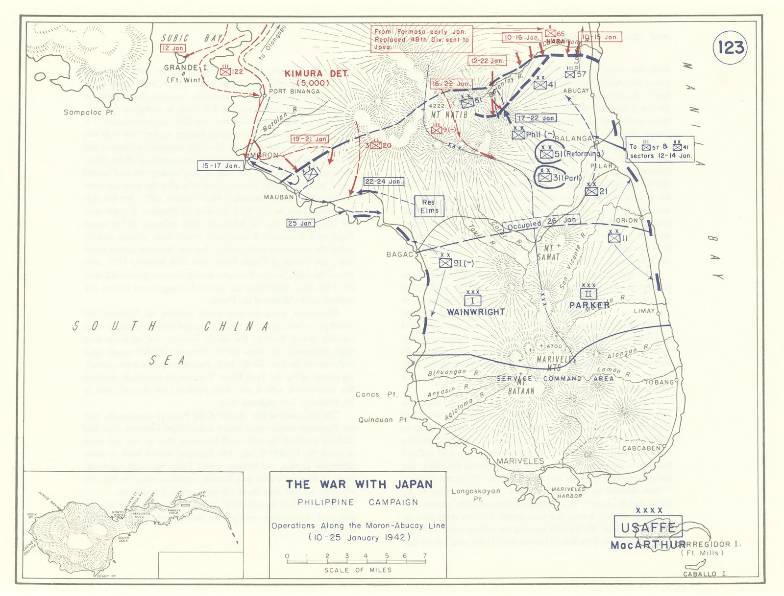 Associate Product World War 2. Philippine Campaign. 10-25 Jan 1942 Moron-Abucay Line Ops 1959 map