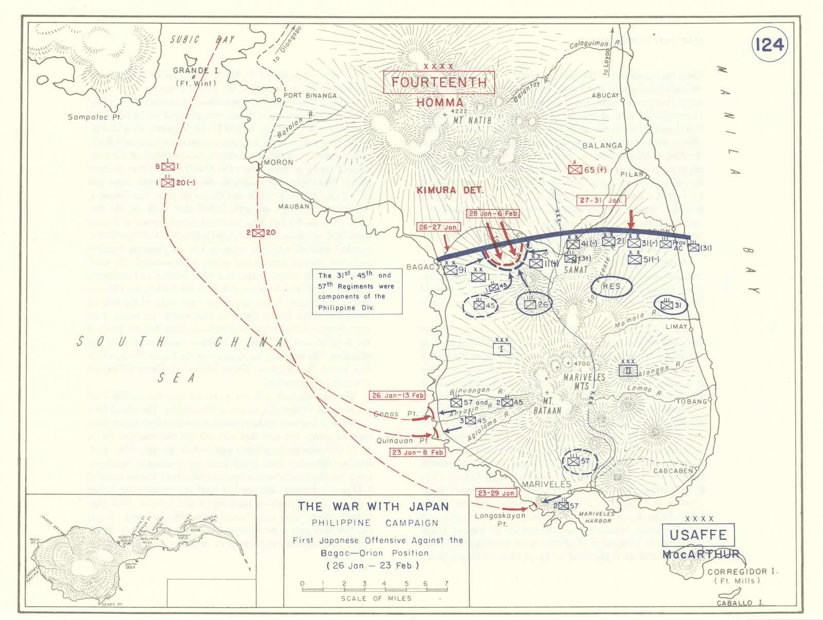 World War 2. Philippine Campaign Feb 1942 Japanese attack Bagac-Orion 1959 map