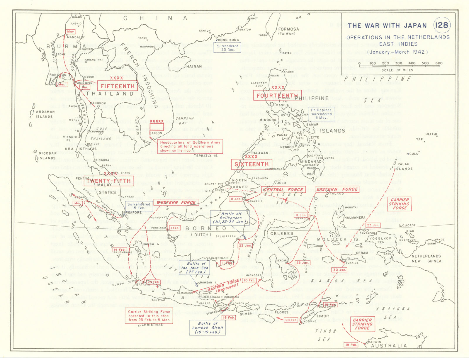 World War 2. Jan-March 1942. Japanese Dutch East Indies Ops. Indonesia 1959 map