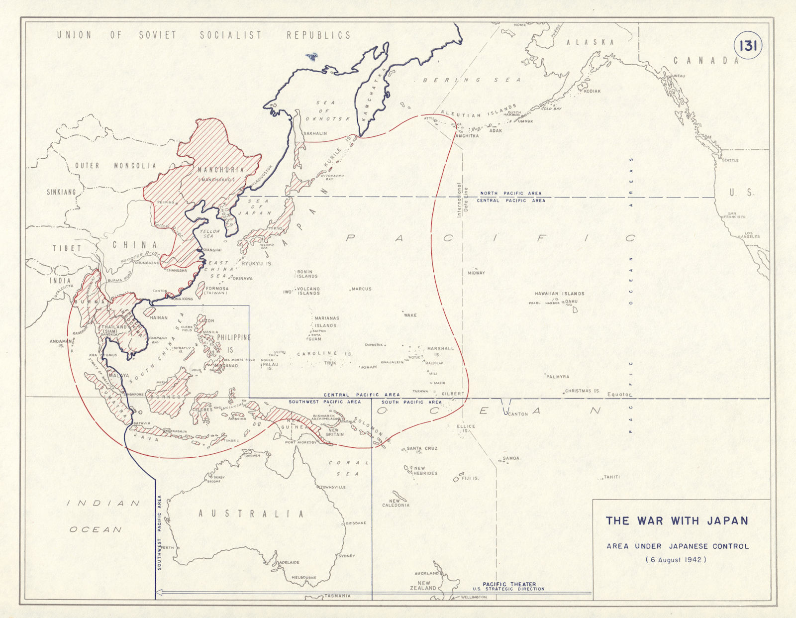 Associate Product World War 2. East Asia Pacific. 6 August 1942 Japanese controlled area 1959 map