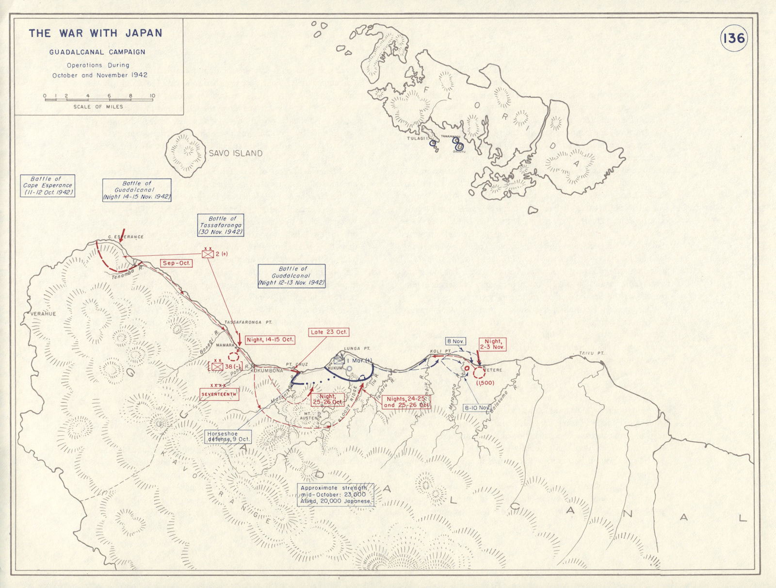 Associate Product World War 2. Guadalcanal Campaign. October & November 1942 Operations 1959 map