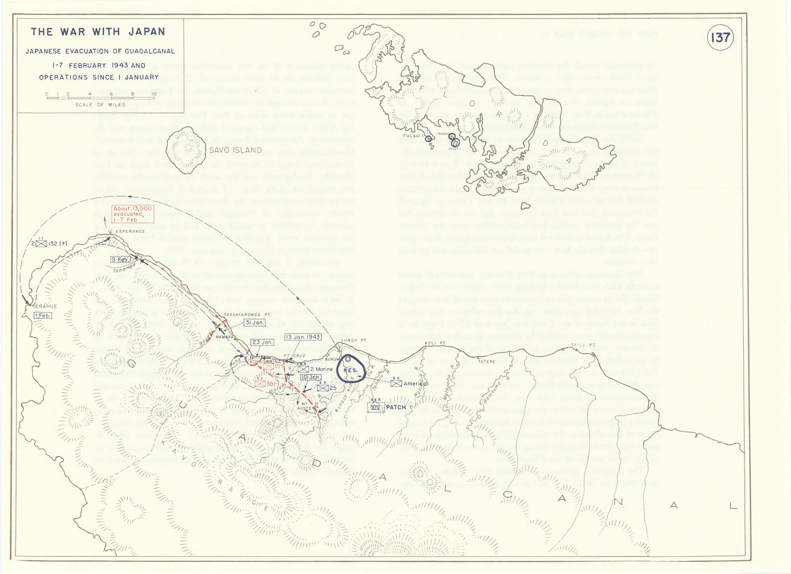 Associate Product World War 2. Japanese Guadalcanal evacuation 1-7 Feb 1943. January Ops 1959 map